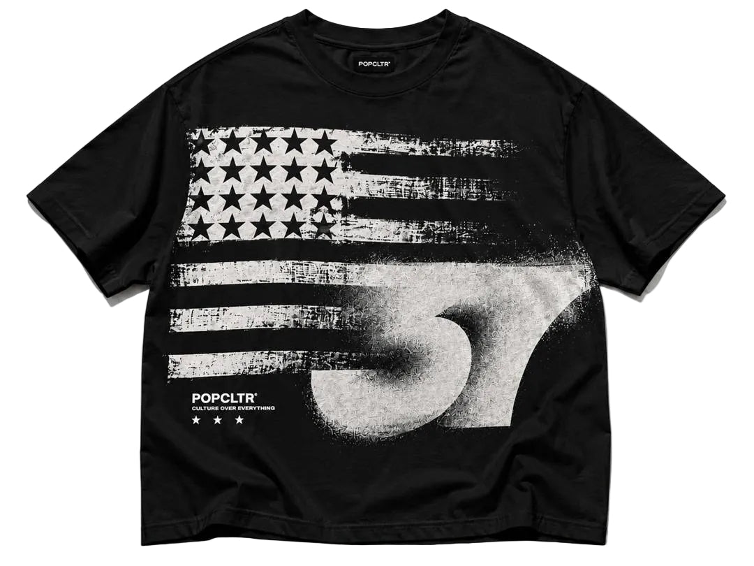 POPCLTR 37 Flag Tee - Black / White