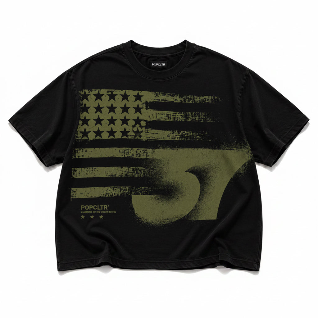 POPCLTR 37 Flag Tee – Black / Olive